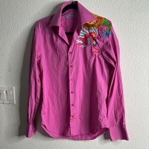 Nodus Men's Pink Embroidered Shirt size small